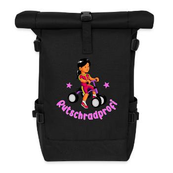 Mädchen auf dem Laufrad - Rutschradprofi - Rolltop Rucksack - Schwarz - Vorne