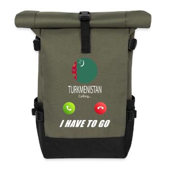 Turkmenistan ruft an Lusiger Flaggen Spruch - Rolltop Rucksack - Olive/Schwarz - Vorne