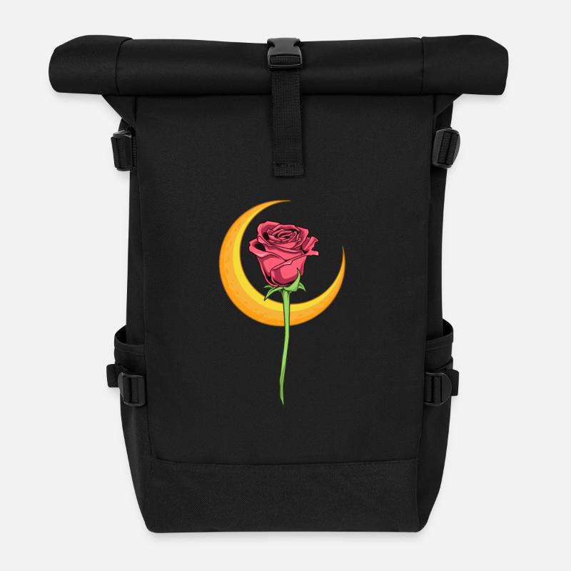 Rose mit Mond - Gothic Romance - Rolltop Rucksack - Schwarz