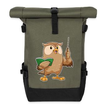 Owl teacher pointer school - Roll Top Backpack - olive/black - Front