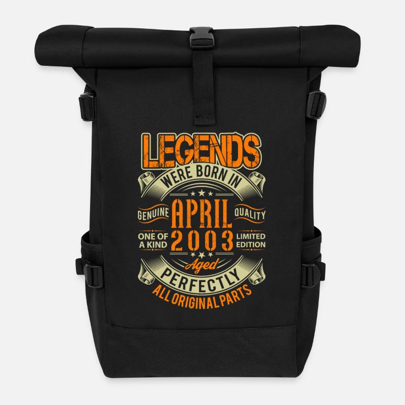 2003 April Geburtstag Legende - Rolltop Rucksack - Schwarz