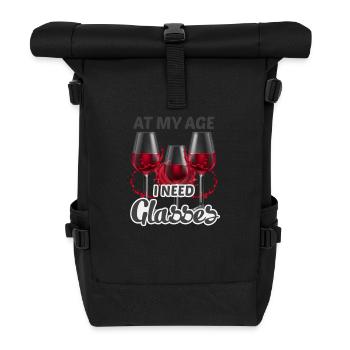 In meinem Alter brauche ich Gläser - Rolltop Rucksack - Schwarz - Vorne