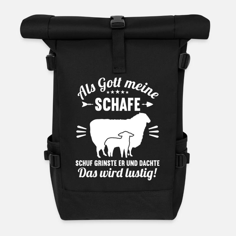 Als Gott meine Schafe schuf das wird lustig Schaf - Rolltop Rucksack - Schwarz