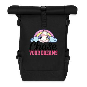 Verfolge deine Träume Unicorn - Rolltop Rucksack - Schwarz - Vorne