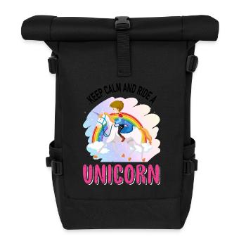 Restez calme et montez une licorne licorne - Sac à dos roll top - noir - Devant