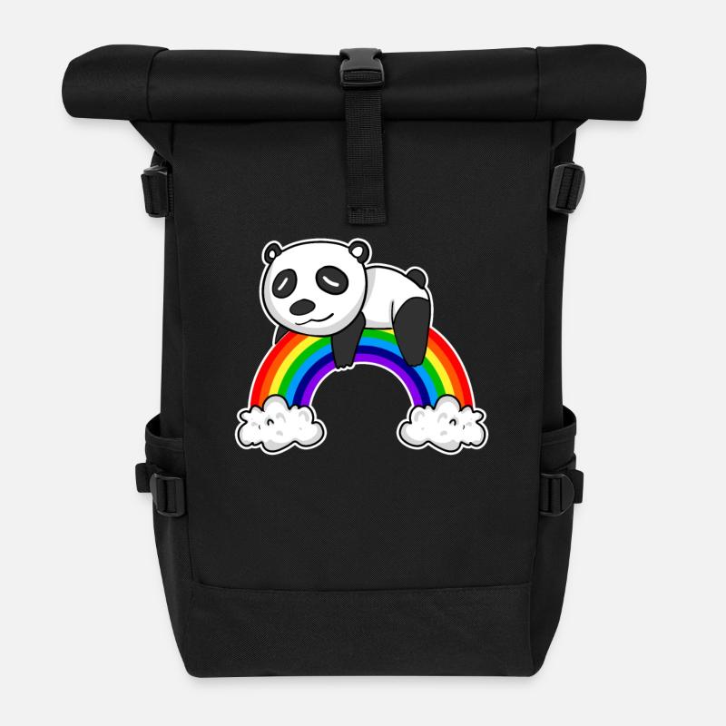Regenbogen Panda - Rolltop Rucksack - Schwarz