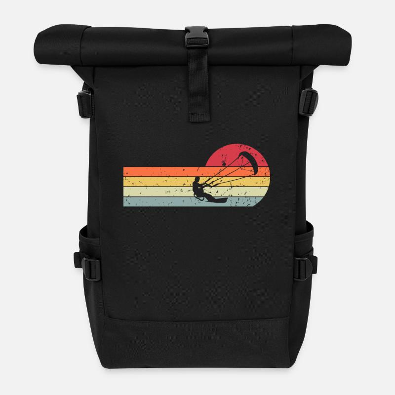 Kitesurfen Kitesurfer Kiteboard Retro Vintage - Rolltop Rucksack - Schwarz