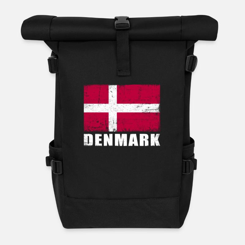 Dänemark Flagge Grunge Dänemark Fahne - Rolltop Rucksack - Schwarz