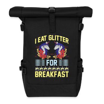Ich esse Glitzer zum Frühstück Unicorn - Rolltop Rucksack - Schwarz - Vorne