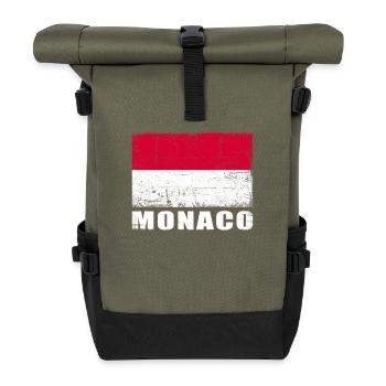 Monaco Flagge Grunge Monaco Fahne - Rolltop Rucksack - Olive/Schwarz - Vorne