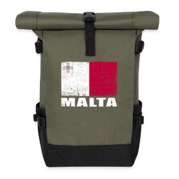 Malta Flagge Grunge Malta Fahne - Rolltop Rucksack - Olive/Schwarz - Vorne