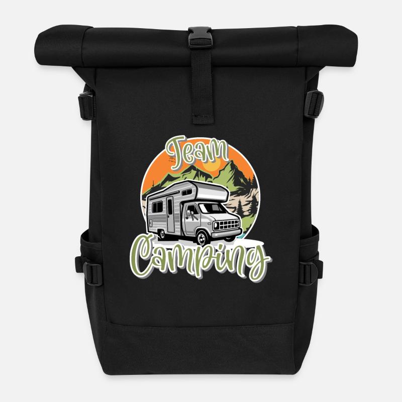 Team Camping Camper Campen - Rolltop Rucksack - Schwarz