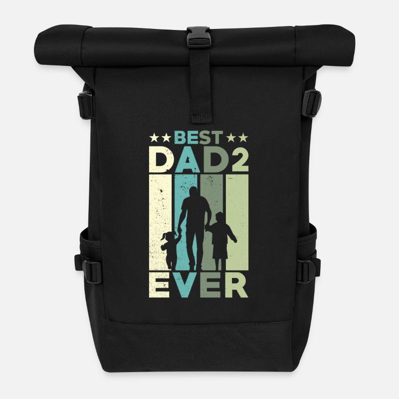 Bester Vater Aller Zeiten Retro Zwei Kinder Bester - Rolltop Rucksack - Schwarz