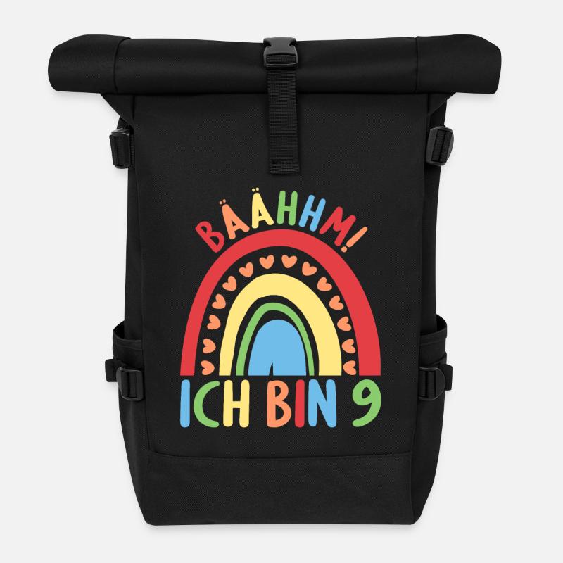 9 Jahre alt Rainbow Regenbogen 9. Geburtstag - Rolltop Rucksack - Schwarz