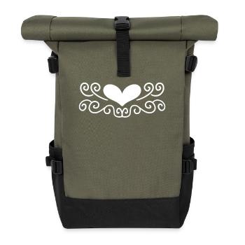 Heart Decoration - Roll Top Backpack - olive/black - Front