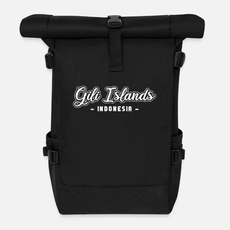Vintage Holiday Trip Gili Islands Indonesia Asia - Roll Top Backpack - black