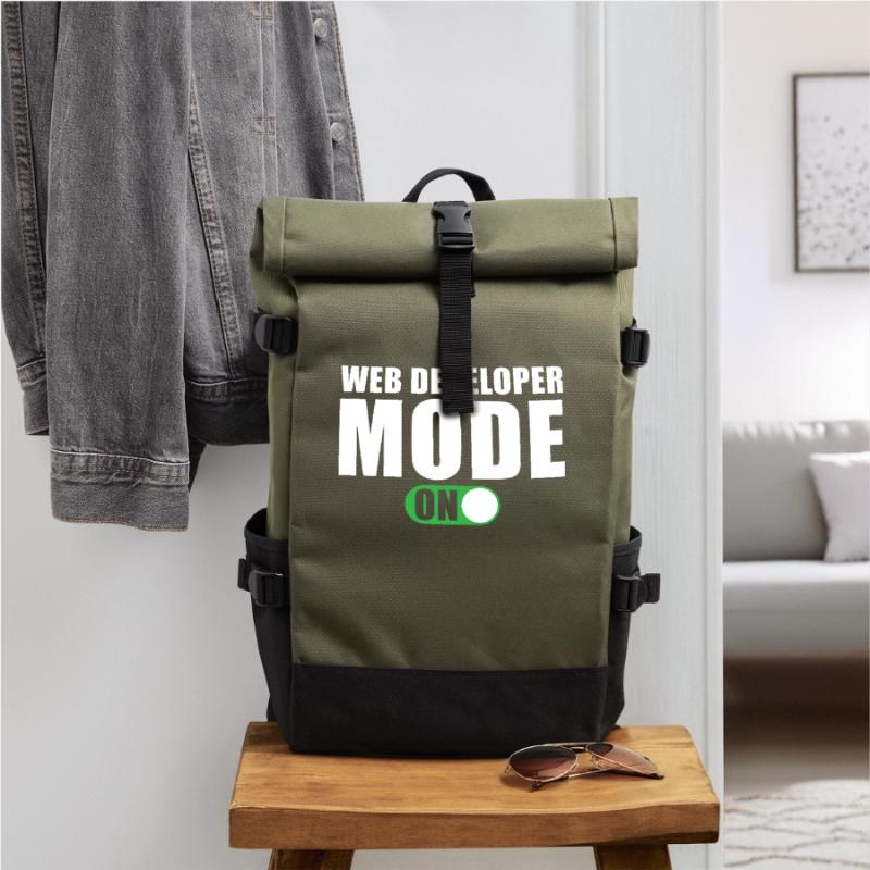 Web Developer Mode On Roll Top Backpack