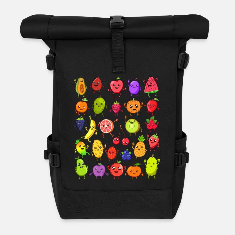 Comic Kawaii Früchte - Rolltop Rucksack - Schwarz