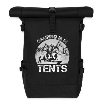 Zelten ist Zelten Wandershirt - Rolltop Rucksack - Schwarz - Vorne