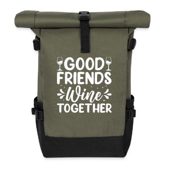 Gute Freunde trinken zusammen Wein - Rolltop Rucksack - Olive/Schwarz - Vorne