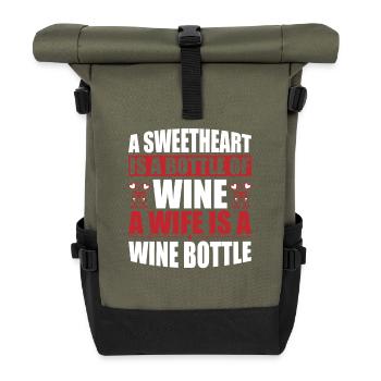 A sweetheart, a bottle of wine - Roll Top Backpack - olive/black - Front