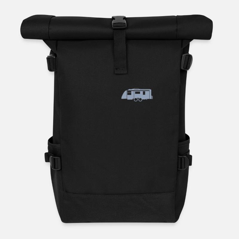 Wohnwagen Shirt - Rolltop Rucksack - Schwarz