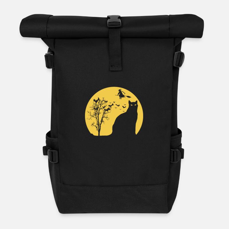 Halloween mit schwarzer Katze Süßigkeiten - Rolltop Rucksack - Schwarz
