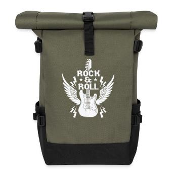 Rock n Roll Musikstil Genre Gitarre Rockband - Rolltop Rucksack - Olive/Schwarz - Vorne