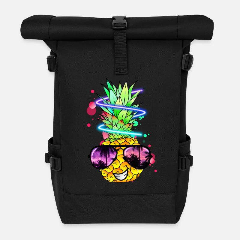 coole Ananas mit Neon Spirale - Rolltop Rucksack - Schwarz