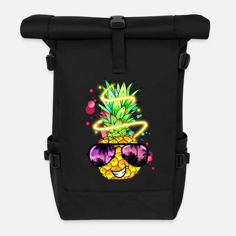 Ananas avec des sourires cool et des lunettes de soleil - Sac à dos roll top - noir