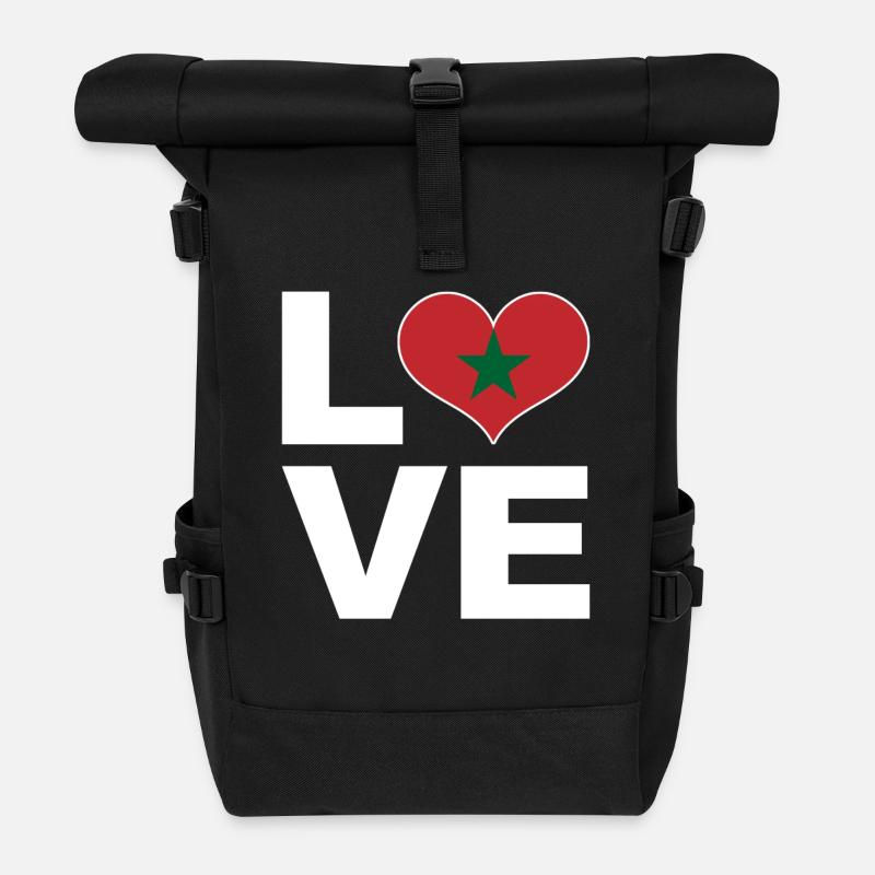 J’aime le Maroc coeur drapeau Maroc - Sac à dos roll top - noir