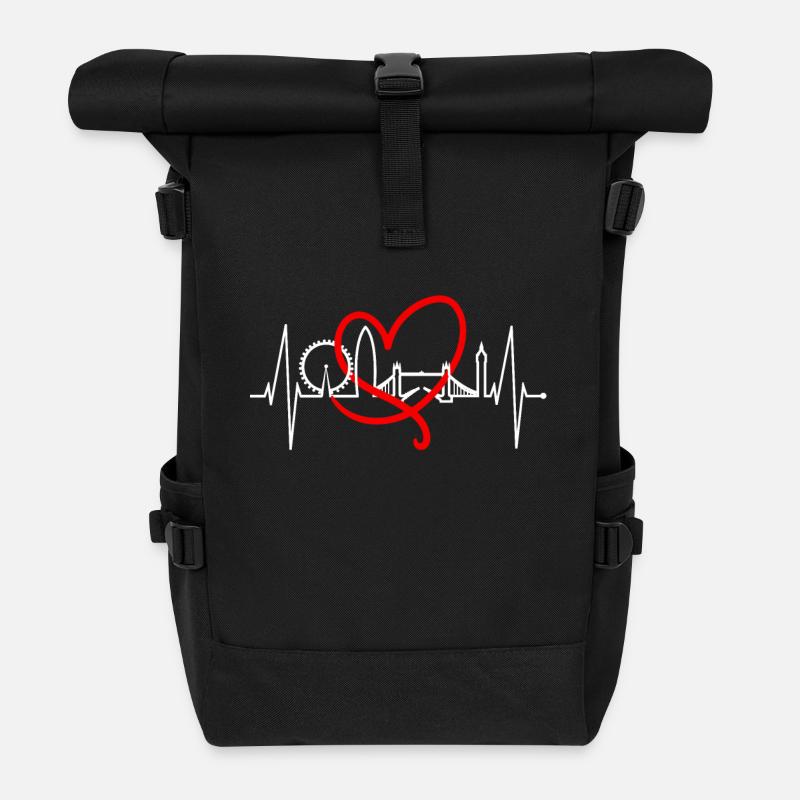 Londres Heartbeat Skyline Angleterre Heart Union Jack - Sac à dos roll top - noir