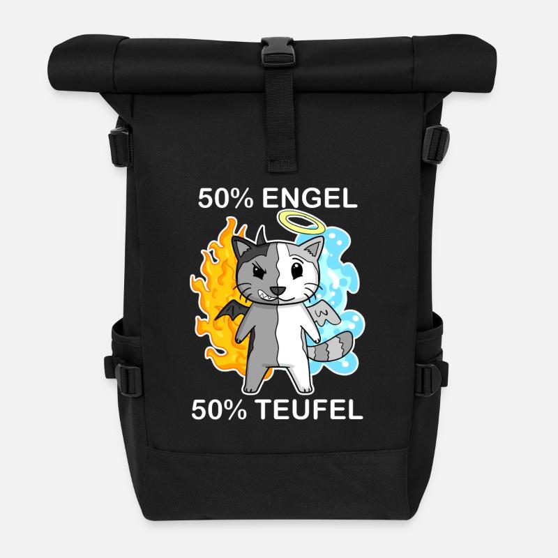 Katze Engel und Teufel - Rolltop Rucksack - Schwarz