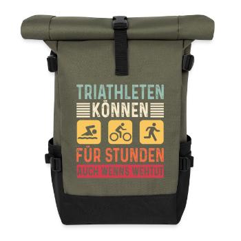 Triathleten können Für Stunden Triathlon - Rolltop Rucksack - Olive/Schwarz - Vorne