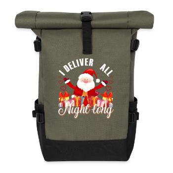 Lustiges Ich liefere die ganze Nacht Christmas - Rolltop Rucksack - Olive/Schwarz - Vorne