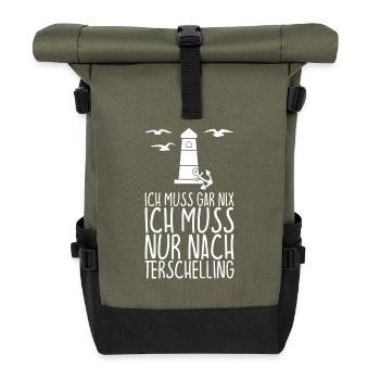 Ich muss gar nix Ich muss nur nach TERSCHELLING - Rolltop Rucksack - Olive/Schwarz - Vorne