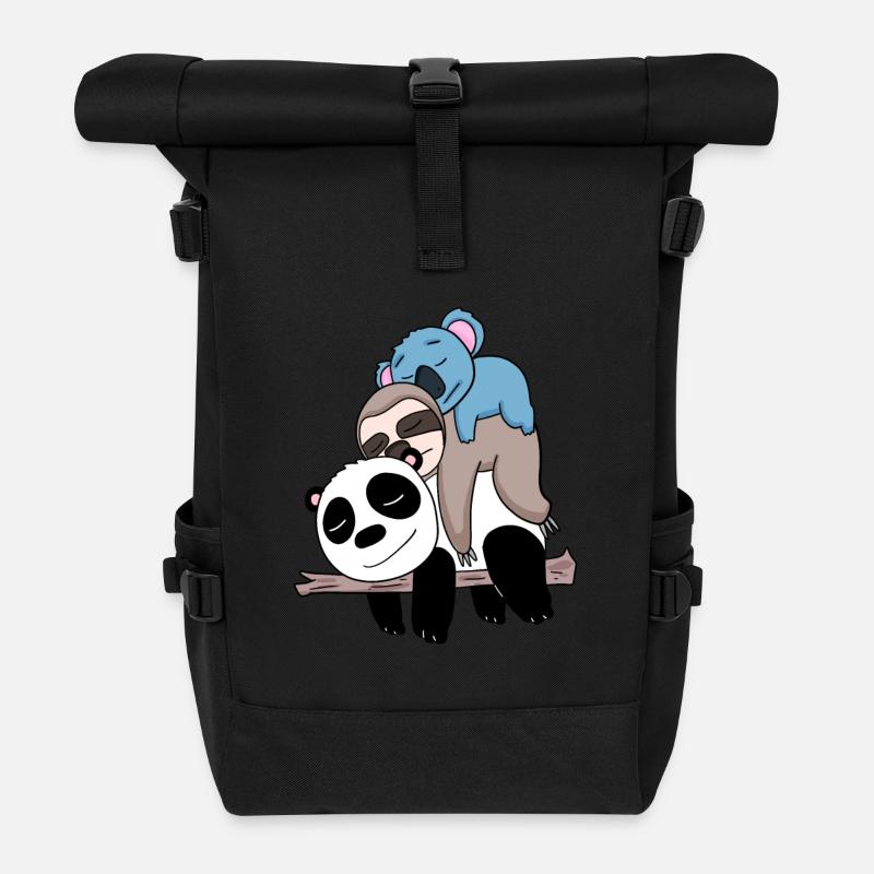 Panda Faultier und Koala - Rolltop Rucksack - Schwarz