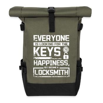 The keys to happiness, I become a locksmith - Rolltop Rucksack - Olive/Schwarz - Vorne
