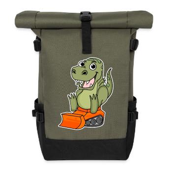 Dino Construction Site Children's Motif - Roll Top Backpack - olive/black - Front