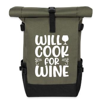 We cook for wine - Roll Top Backpack - olive/black - Front