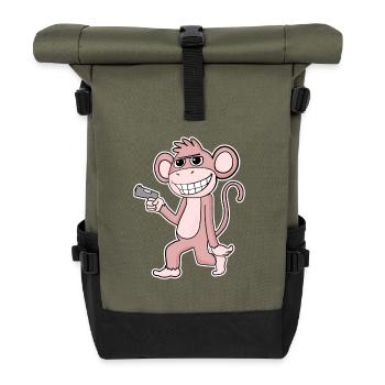 Monkey with pistol - Roll Top Backpack - olive/black - Front