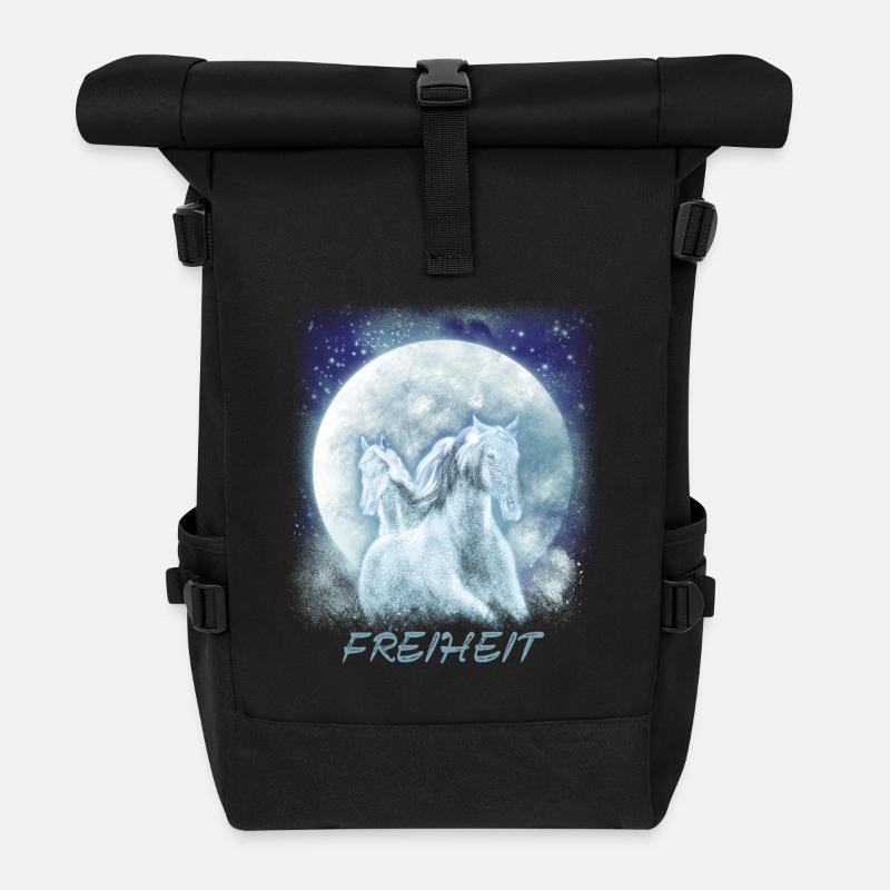 Pferde Mädchen Freiheit - Rolltop Rucksack - Schwarz