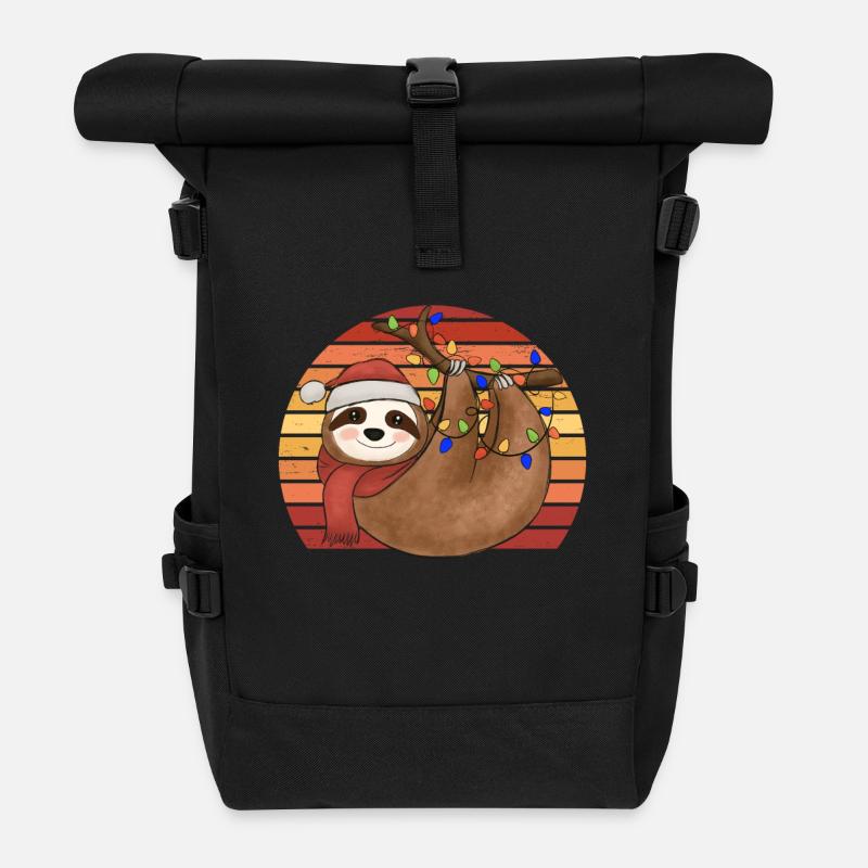 Faultier Lichterkette Weihnachtspyjama Weihnachten - Rolltop Rucksack - Schwarz