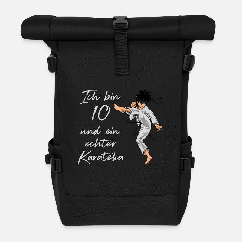 Ich bin 10 - Jungen Karate - Rolltop Rucksack - Schwarz