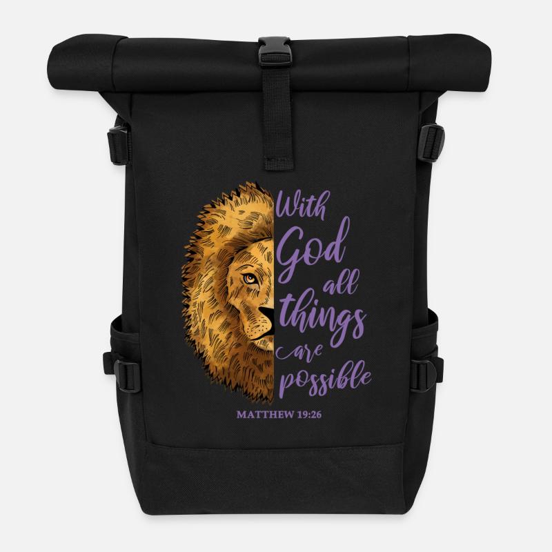 Relgiöses Zitat Löwe - Rolltop Rucksack - Schwarz