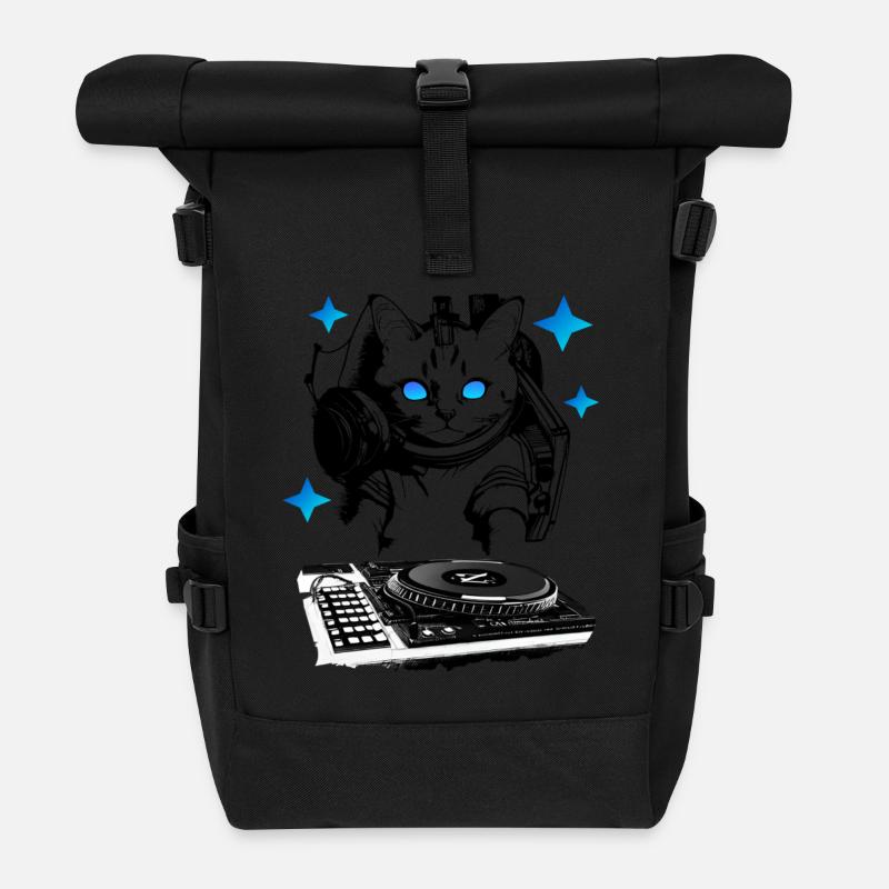 DJ Katze mit Mischpult - Rolltop Rucksack - Schwarz