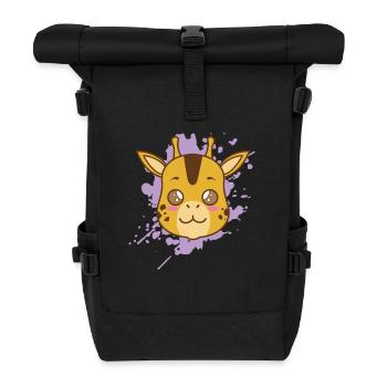 Giraffe im japanischen Kawaii Stil Tier - Rolltop Rucksack - Schwarz - Vorne