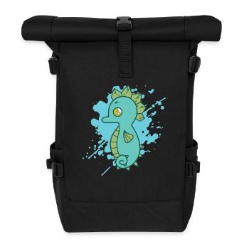 Seepferdchen im japanischen Kawaii Stil Tier - Rolltop Rucksack - Schwarz - Vorne