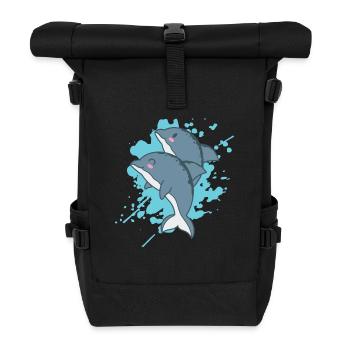 Delfine im japanischen Kawaii Stil Tier - Rolltop Rucksack - Schwarz - Vorne