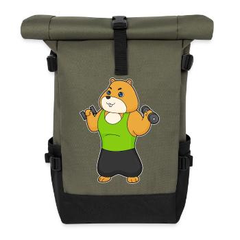 Hamster Bodybuilder Hanteln Bodybuilding - Rolltop Rucksack - Olive/Schwarz - Vorne